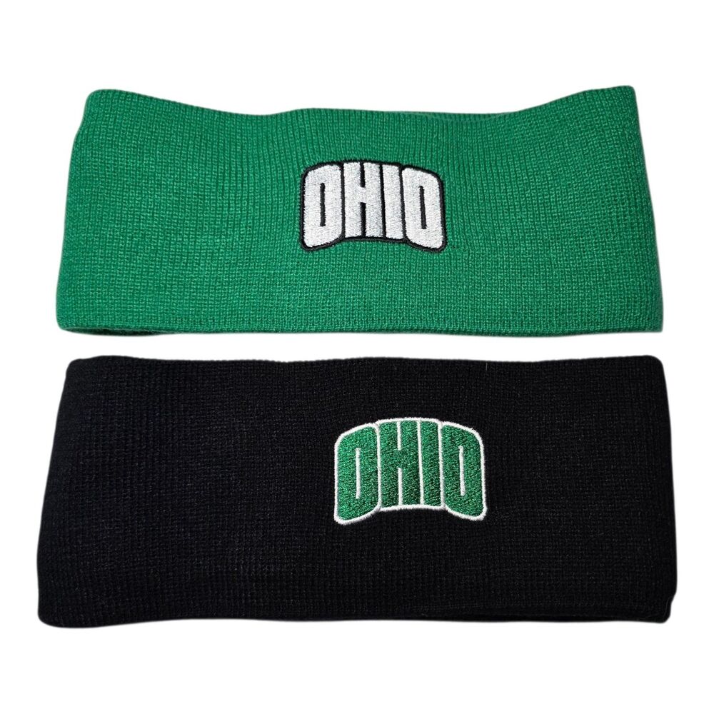 Set of 2 Ohio Headbands Ear Warmers One Size Green & Black New Without Tags